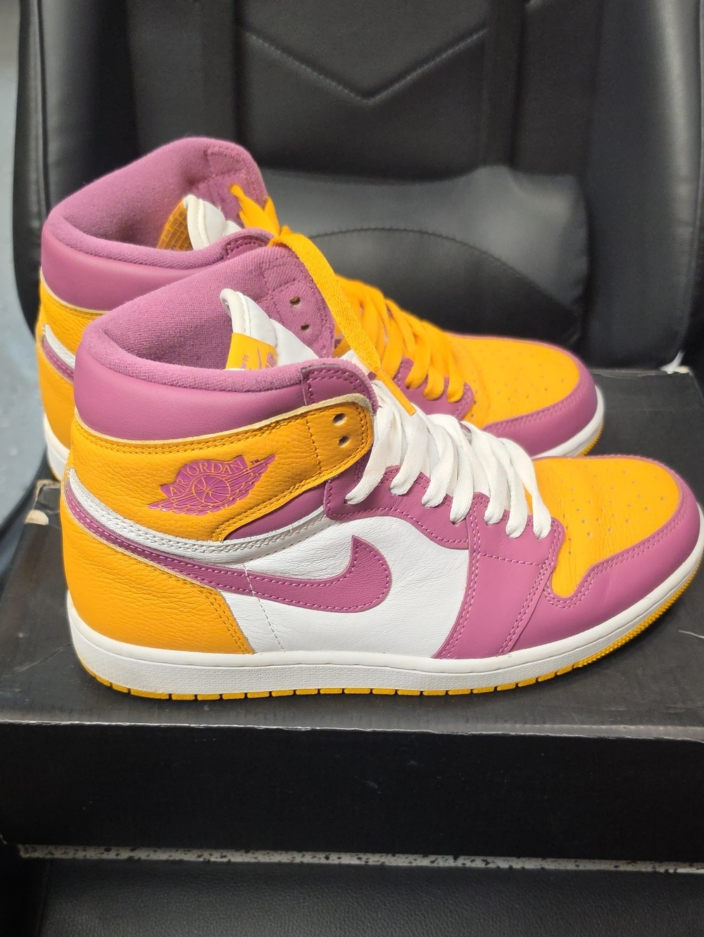 Jordan Women's High-Top Sneakers in Pink, Yellow & White